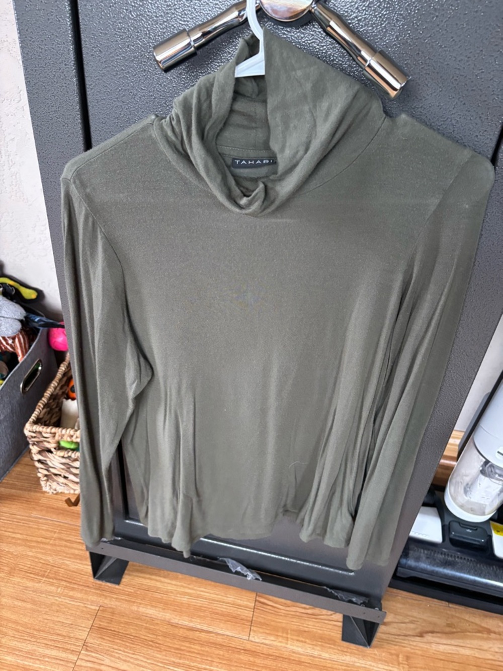 Tahari Olive Green Draped Cowl Neck Top